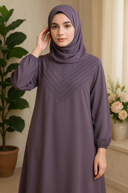 Soft Summer Friendly Abaya-  Plum color & Double Gear(Big Flair)