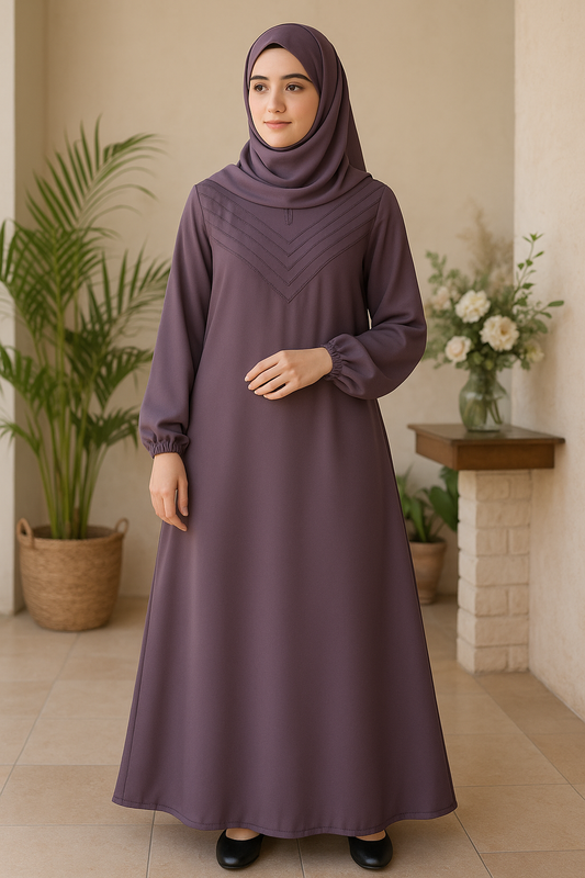 Soft Summer Friendly Abaya-  Plum color & Double Gear(Big Flair)