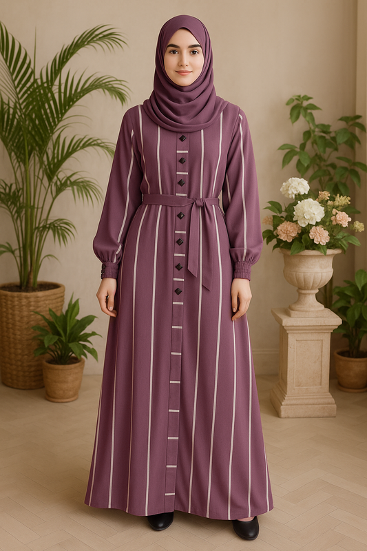 Premium Luxe Stripe Belted Abaya - Zoom Nida Fabric