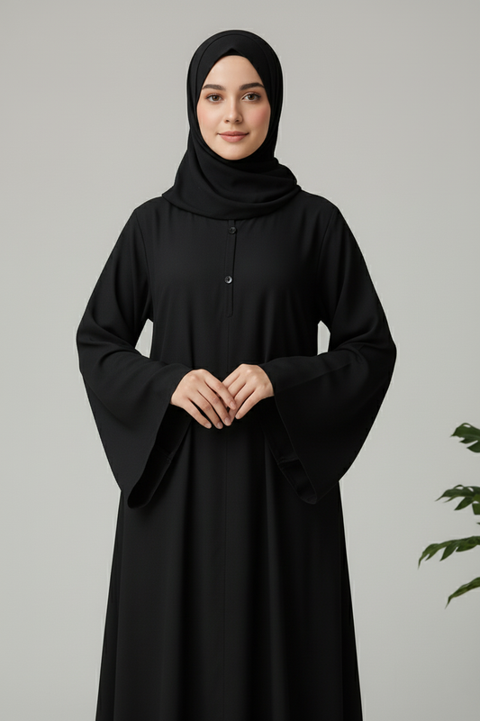 Open Sleeves Black Abaya - Pure  Nida Fabric