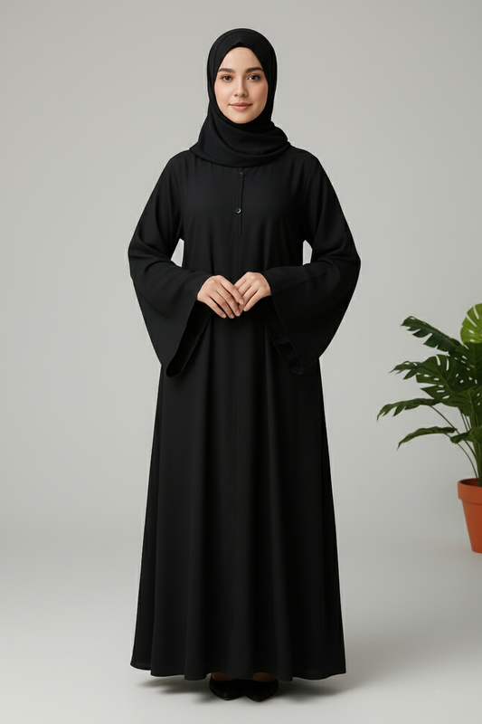 Open Sleeves Black Abaya - Pure  Nida Fabric