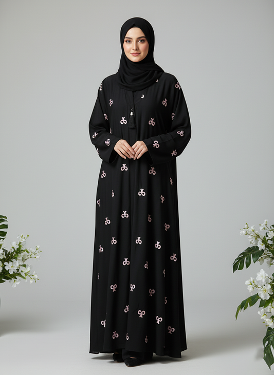 Bow Abaya with Buttons - Pure Nida Fabric