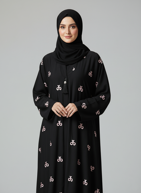 Bow Abaya with Buttons - Pure Nida Fabric